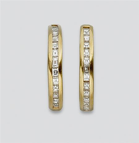Lot image - Pair of Gold and Diamond Hoop Earrings