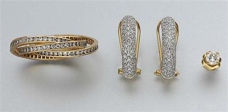 Lot image - Group of Gold and Diamond Jewelry and a Simulated Diamond Pendant