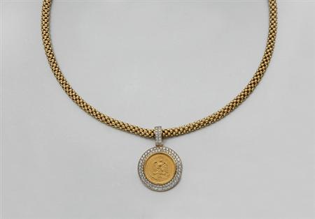 Lot image - Gold and Diamond Coin Pendant Necklace