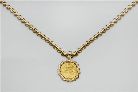 Lot image - Gold and Diamond Medallion Pendant Necklace
