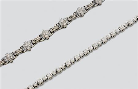 Lot image - Two White Gold-Plated Gold and Diamond Bracelets