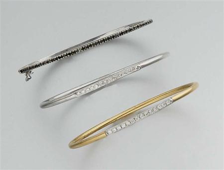 Lot image - One Black Diamond and Two Diamond Bangles