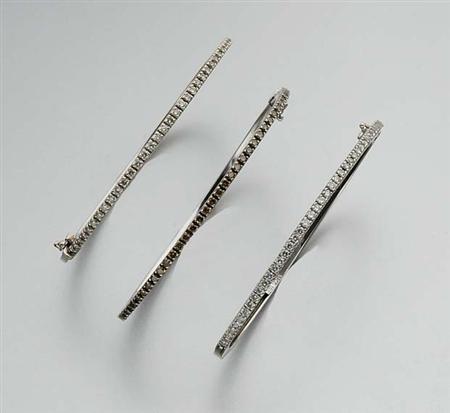 Lot image - Brown Diamond Bangle and Pair of Diamond Bangles