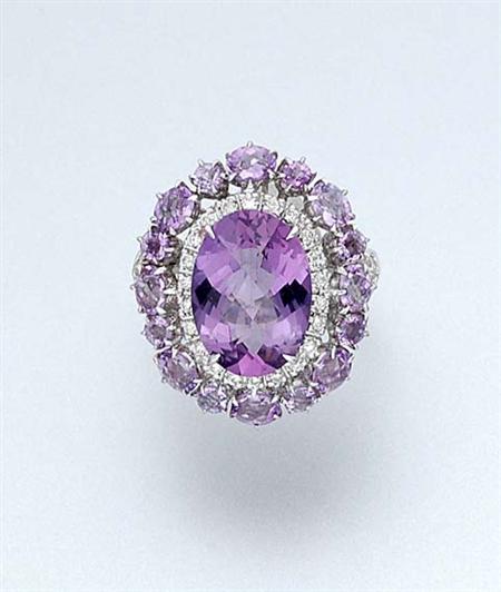 Lot image - Amethyst and Diamond Ring