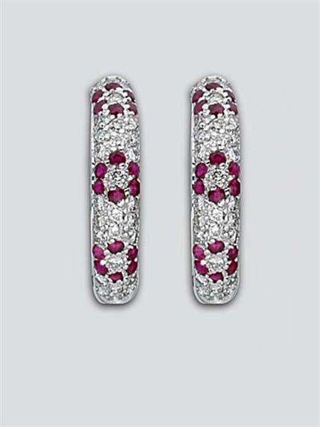 Lot image - Pair of Diamond and Ruby Hoop Earrings