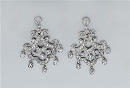 Lot image - Pair of Diamond Pendant-Earrings