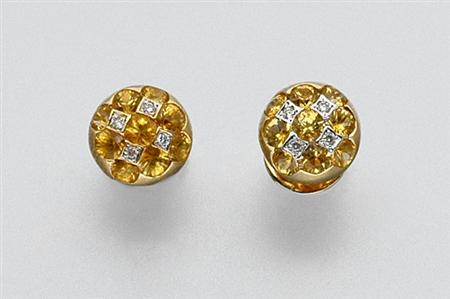 Lot image - Pair of Yellow Sapphire and Diamond Earrings