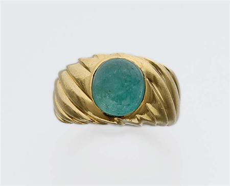 Lot image - Gold and Cabochon Emerald Ring