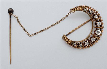 Lot image - Antique Gold and Diamond Crescent Pin