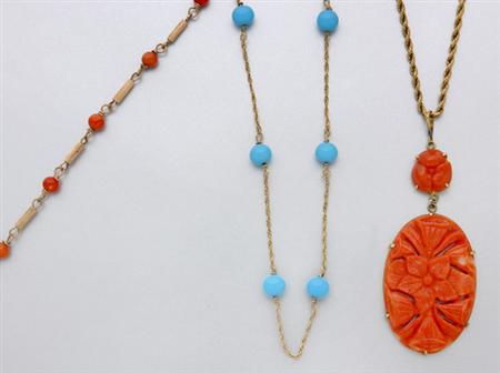 Lot image - Group of Coral and Simulated Turquoise Jewelry