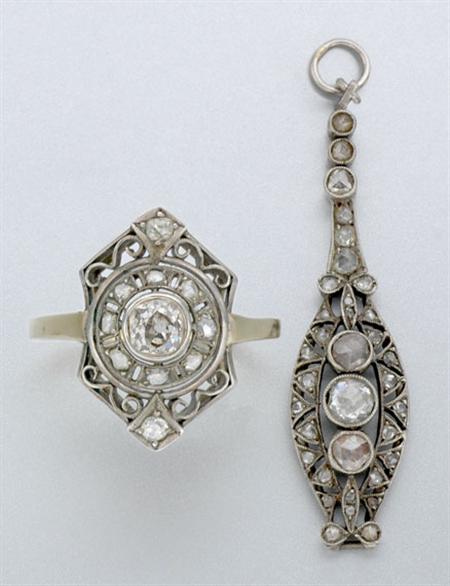 Lot image - Antique Diamond Ring and Pendant