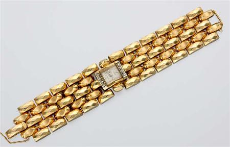 Lot image - Wide Gold and Diamond Wristwatch