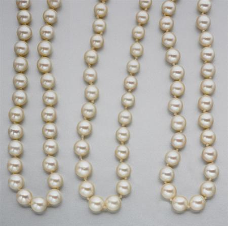 Lot image - Three Cultured Pearl Necklaces