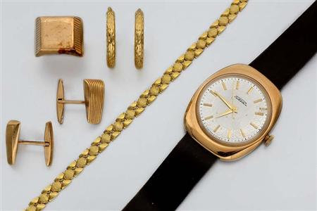 Lot image - Gentlemans Rose Gold Wristwatch and Assorted Jewelry