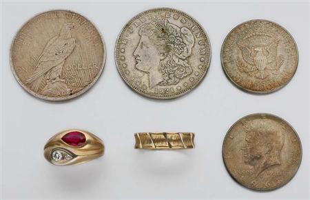 Lot image - Two Rings and Assorted Coins