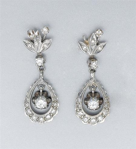 Lot image - Pair of Diamond Pendant Earrings