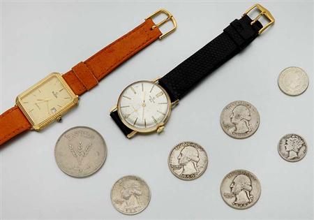 Lot image - Group of U.S. and Foreign Coins and Two Gentlemans Wristwatches