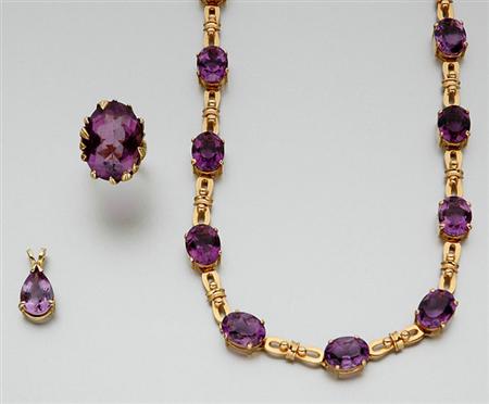 Lot image - Group of Gold and Amethyst Jewelry