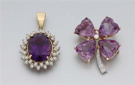 Lot image - Amethyst and Diamond Brooch and Pendant