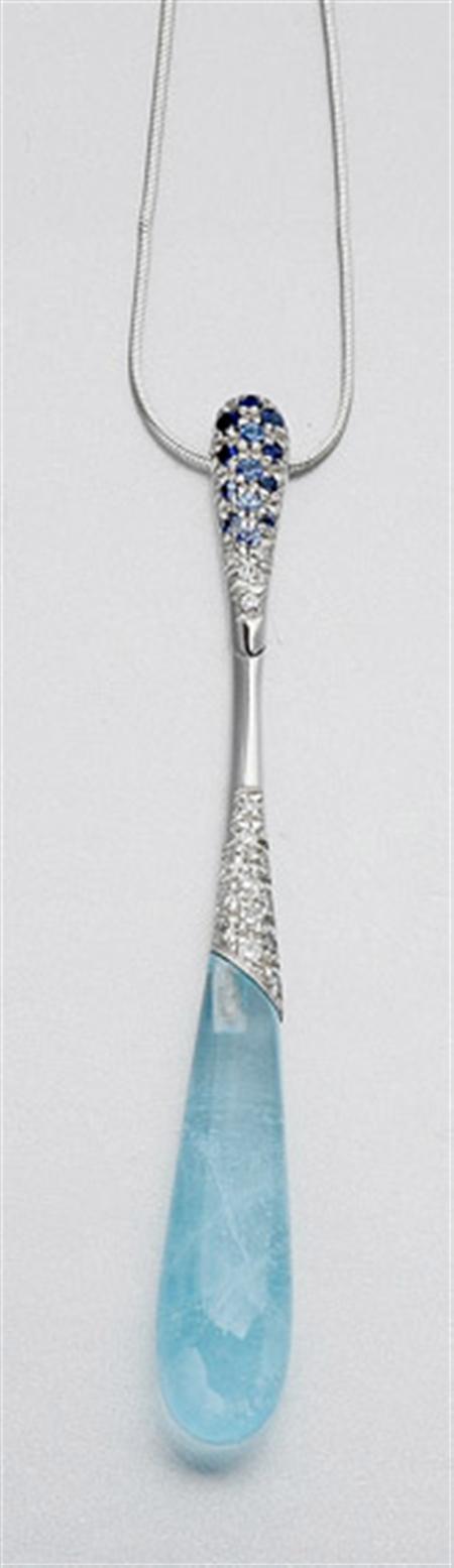Lot image - Aquamarine, Sapphire and Diamond Pendant with Chain