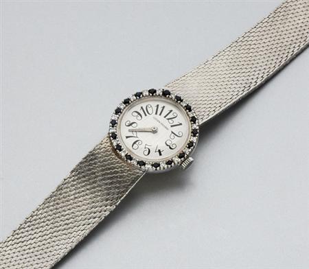 Lot image - White Gold, Diamond and Sapphire Wristwatch