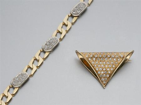 Lot image - Gold and Diamond Bracelet and Brooch-Slide