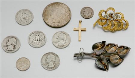 Lot image - Group of Assorted U.S. Silver Coins and Costume Jewelry