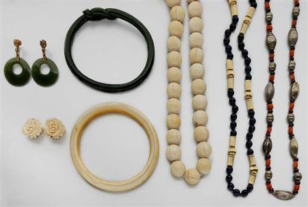 Lot image - Group of Ivory, Coral and Nephrite Jewelry