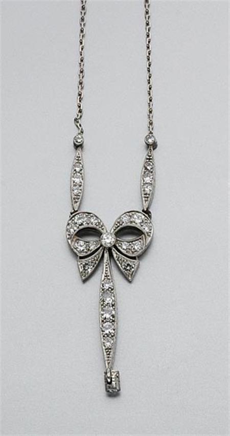 Lot image - Diamond Bow Lavaliere with Chain