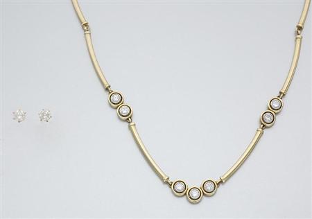 Lot image - Gold and Diamond Necklace and Pair of Diamond Stud Earrings