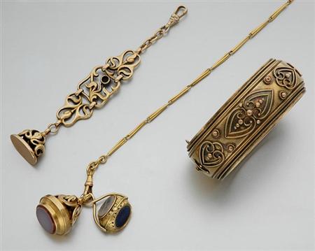 Lot image - Antique Gold Bangle and Fobs