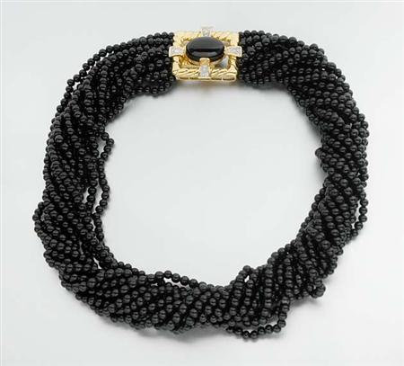 Lot image - Twelve Strand Black Onyx Bead Torsade Necklace