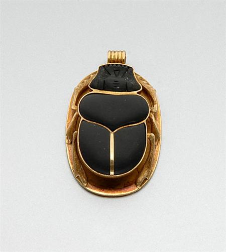 Lot image - Gold and Black Stone Scarab Pendant