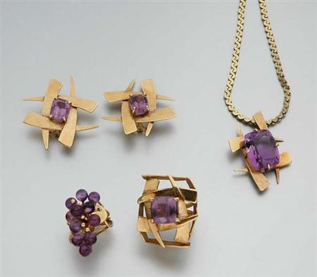 Lot image - Group of Gold and Amethyst Jewelry