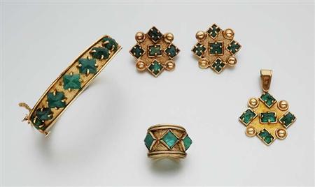 Lot image - Group of Gold and Emerald Jewelry