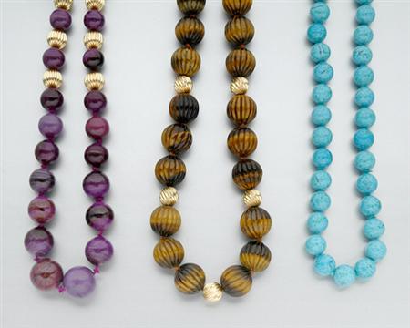Lot image - Group of Bead Necklaces and Ivory Bangles