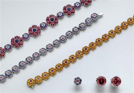 Lot image - Three Gem-Set Bracelets and Pair of Pink Tourmaline Earrings
