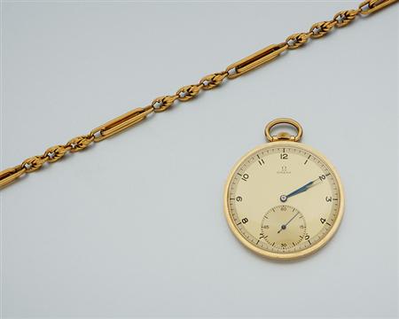 Lot image - Gold Openface Pocketwatch with Watch Chain