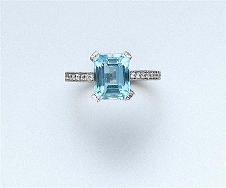 Lot image - Aquamarine and Diamond Ring