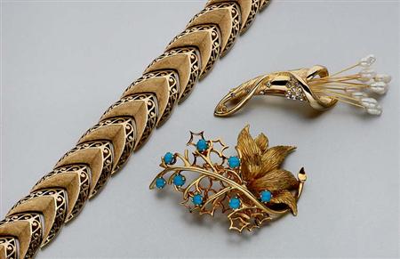 Lot image - Group of Gold Jewelry and Costume Pin