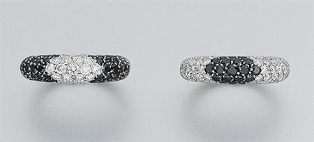 Lot image - Pair of Diamond and Black Diamond Bombe Rings