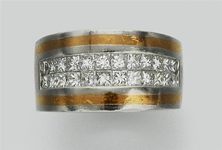Lot image - Platinum, Gold and Diamond Band Ring