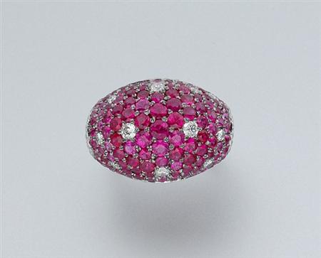Lot image - Rubellite and Diamond Bombe Ring