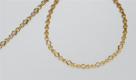 Lot image - Gold and Diamond Necklace and Bracelet