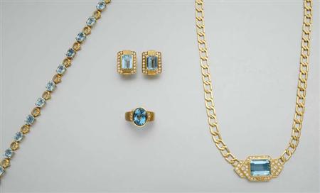 Lot image - Group of Gold, Aquamarine and Diamond Jewelry