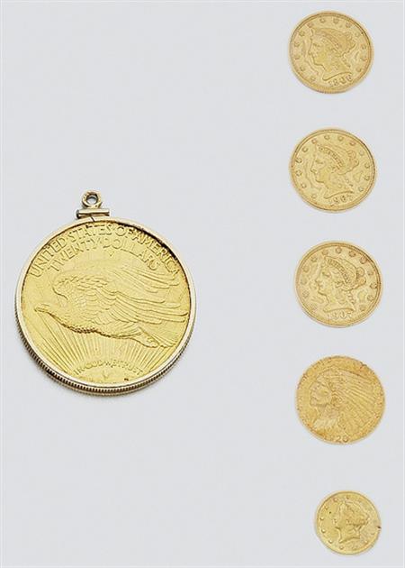 Lot image - Six U.S. Gold Coins