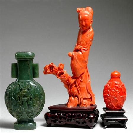 Lot image - Group of Chinese Coral and Jade Articles