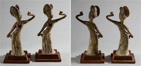 Lot image - Two Painted Pottery Dancing Women
