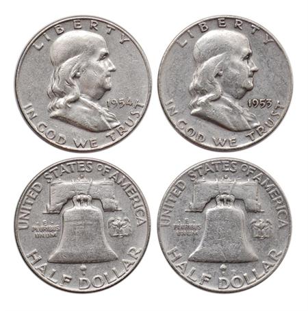 Lot image - Sixteen Franklin Half-Dollars