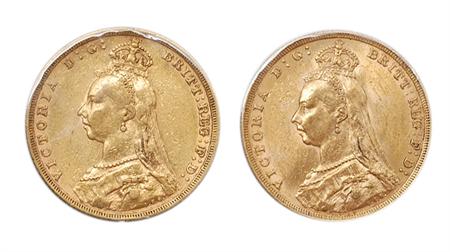 Lot image - Great Britain, Gold Sovereigns, 1888 to 1892